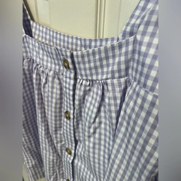 Gingham Lavender and White Blouse with Puff Sleeves cottagecore coastal cowgirl - Picture 4 of 10